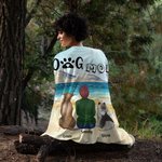 Perro personalizado con su dueño en la playa Manta suave para cumpleaños Regalo conmemorativo para los amantes de los perros