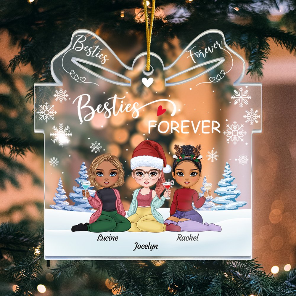 Ornamento acrilico a forma di scatola regalo personalizzata Besties Forever con 2-6 caratteri
