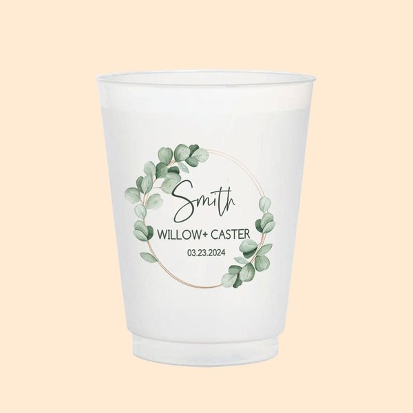 Personalized Eucalyptus Frosted Wedding Cups 12oz 16oz Recyclable Drinkware  Set of 10 Engagement Bridal Shower Bachelor Party Supplies