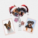 Personalized Christmas Hat Pet Portrait Badge Reel with Glitter Paw Charm Christmas Thanksgiving Gift for Veterinary Nurse Pet Lover