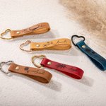 Personalized Retro Leather Birth Flower Keychain with Engraved Name Christmas Birthday Wedding Gift for Her