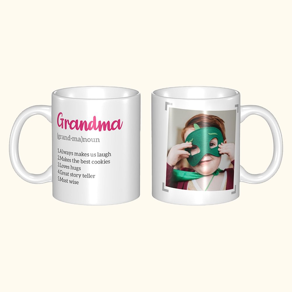 Mug en Céramique Tasse à Café Personnalisée avec Texte Définition et Photo de Grand-mère Cadeau de Noël Anniversaire pour Grands-parents Famille