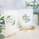 Personalized Eucalyptus Frosted Wedding Cups 12oz 16oz Recyclable Drinkware  Set of 10 Engagement Bridal Shower Bachelor Party Supplies