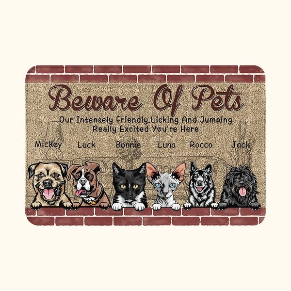 Personalizado Beware Of Pets Our Intensely Friendly Licking And Jumping Excited You Door Mat Home Decoration Birthday Christmas Gift for Pet Owner