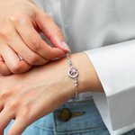 Bracelet Personnalisé avec Pierre de Naissance Breloques Lune Soleil Étoiles Chaîne Ajustable Cadeau Noël Fête des Mères pour Femme