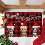 Personalized Meowy Christmas Hat Cap Three Pets Doormat Home Decoration Christmas Gift for Family Pet Lover