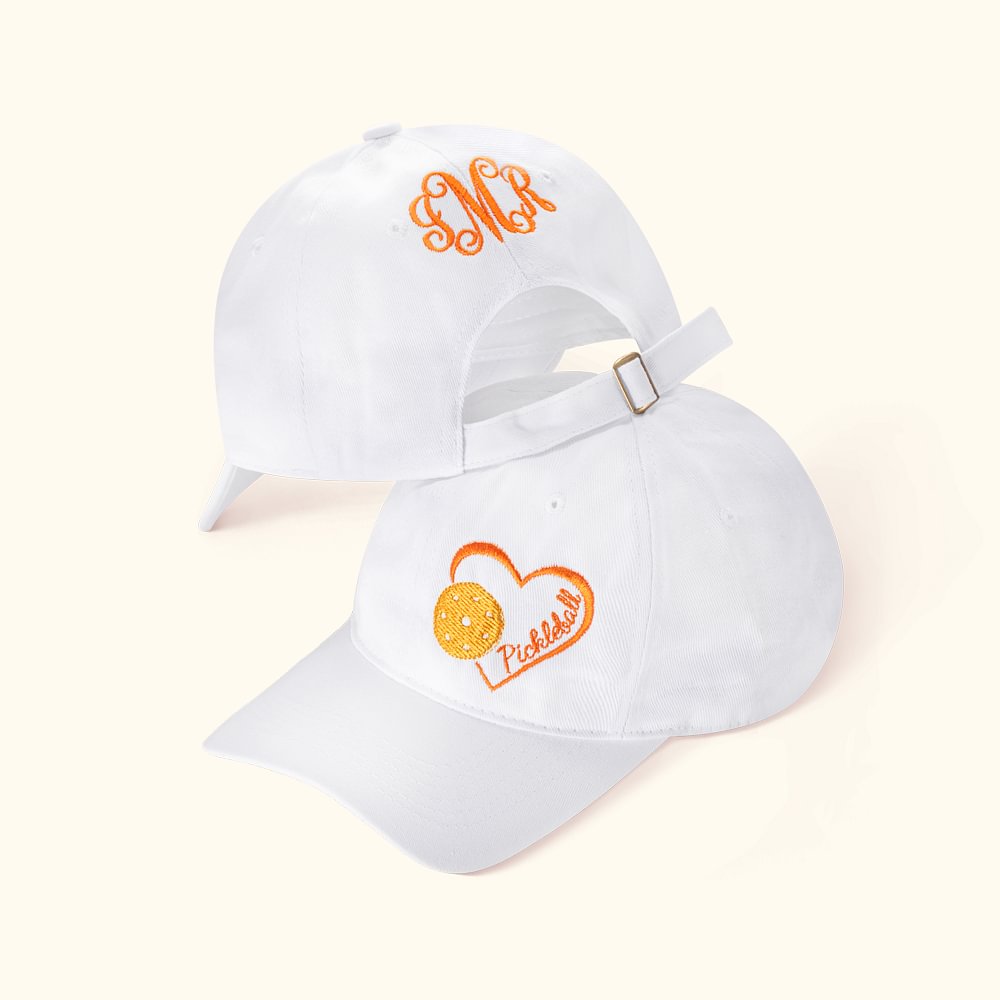 Casquette Personnalisé avec Monogramme Brodé Motif Coeur Pickleball Casquette de Sport en Coton Réglable Cadeau Anniversaire pour Joueur de Pickleball