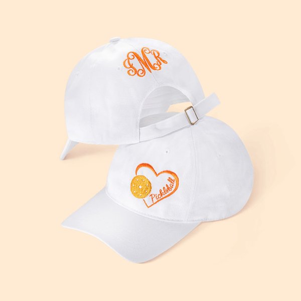 Personalized Pickleball Coral Heart Hat with Embroidered Name Monogram Adjustable Cotton Sport Hat Birthday Gift for Pickleball Lover Player
