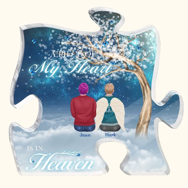 Personalisierte ein Stück meines Herzens ist im Himmel Puzzle Acryl Ornament Schreibtisch Dekor Weihnachten Memorial Geschenk für Familie