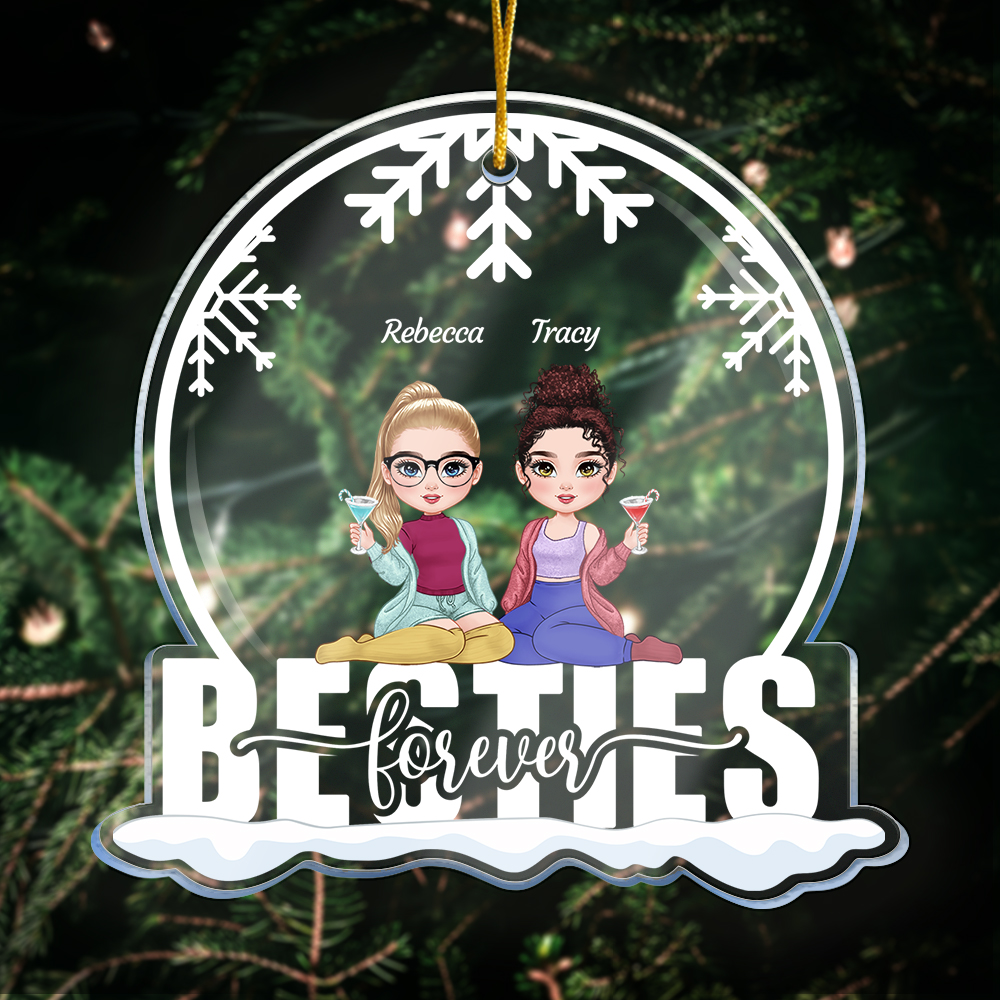 Ornement de Noël en Acrylique Personnalisé avec Nom et Dessin des Filles Design Flocon de Neige Cadeaux d'Anniversaire Noël pour Meilleure Soeur Amie