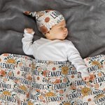 Personalised Vintage Floral Swaddle Set of 3 Baby Blanket Hat with Name and Bow Hair Band Christmas Baby Shower Newborn Gift for Baby