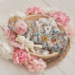 Personalised Vintage Floral Swaddle Set of 3 Baby Blanket Hat with Name and Bow Hair Band Christmas Baby Shower Newborn Gift for Baby