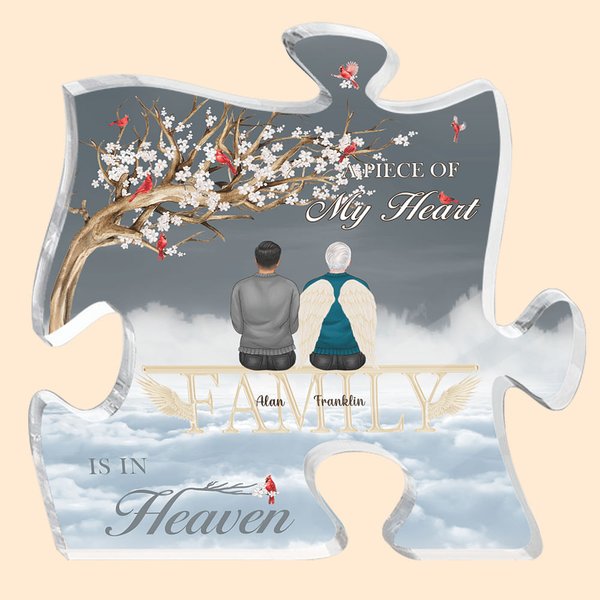 Casse-tête en acrylique Personnalisé Un morceau de mon coeur est au paradis Ornement commémoratif Décoration de bureau Cadeau pour la famille et les a