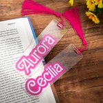 Personalized Pink Curved Font Transparent Acrylic Bookmark with Name and Tassels Reading Enthusiast Essential Birthday Gift for Book Lover