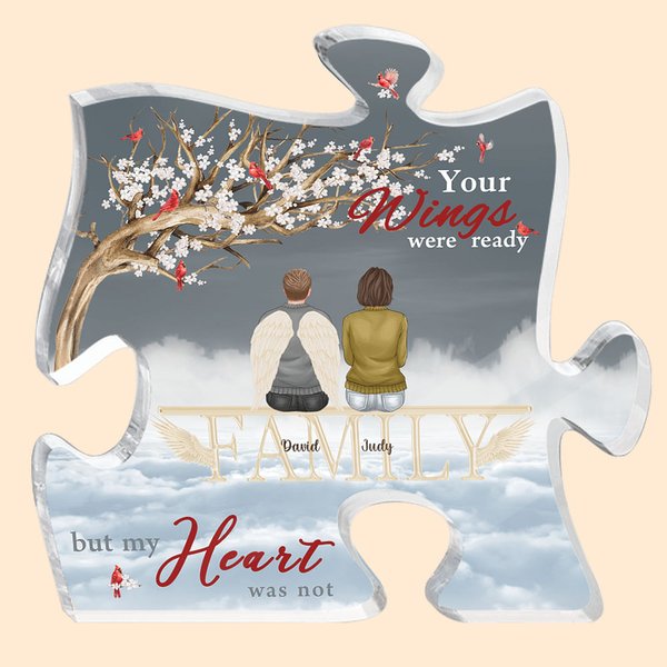 Personalized Your Wings Were Ready But My Heart Was Not Puzzle Acrylic Desk Ornament Christmas Memorial Gift for Family