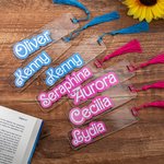 Personalized Pink Curved Font Transparent Acrylic Bookmark with Name and Tassels Reading Enthusiast Essential Birthday Gift for Book Lover