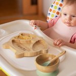 Personalized Animal Bamboo Baby Cutlery Set Food Grade with Suction Cup Birthday Baptism Christmas Gift for Baby New Mom