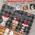 Personalized Meowy Christmas Hat Cap Three Pets Doormat Home Decoration Christmas Gift for Family Pet Lover