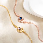 Bracelet Personnalisé avec Pierre de Naissance Breloques Lune Soleil Étoiles Chaîne Ajustable Cadeau Noël Fête des Mères pour Femme