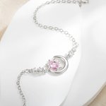 Bracelet Personnalisé avec Pierre de Naissance Breloques Lune Soleil Étoiles Chaîne Ajustable Cadeau Noël Fête des Mères pour Femme