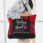 Personalizada La enseñanza es un trabajo de corazón Bolsa de asas con cremallera Gran capacidad Bolsa con estampado de manzanas Regalo de agradecimiento al profesor en Navidad