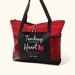 Personalizada La enseñanza es un trabajo de corazón Bolsa de asas con cremallera Gran capacidad Bolsa con estampado de manzanas Regalo de agradecimiento al profesor en Navidad
