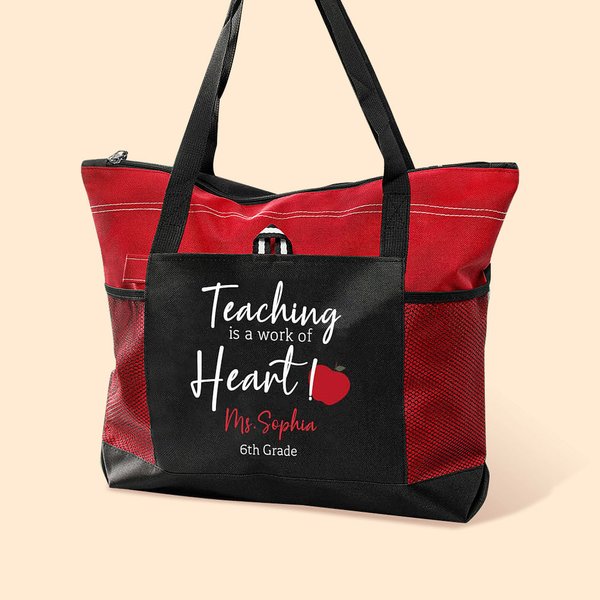 Personalizzato L'insegnamento è un lavoro di cuore Borsa Tote con cerniera Borsa a mela di grande capacità Regalo di Natale per l'apprezzamento degli insegnanti