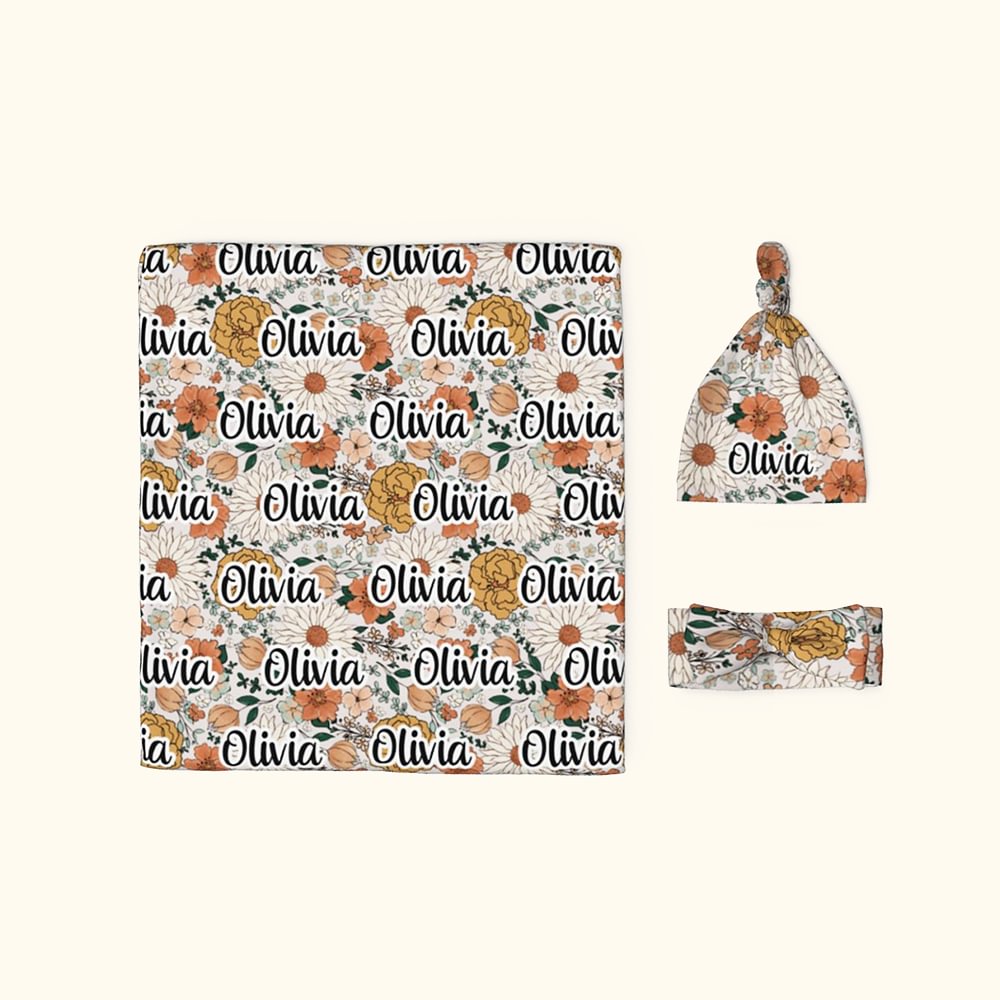 Ensemble de 3 couvertures de bébé personnalisées avec nom et bandeau à cheveux Douche de Noël Cadeau pour bébé