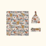 Personalised Vintage Floral Swaddle Set of 3 Baby Blanket Hat with Name and Bow Hair Band Christmas Baby Shower Newborn Gift for Baby