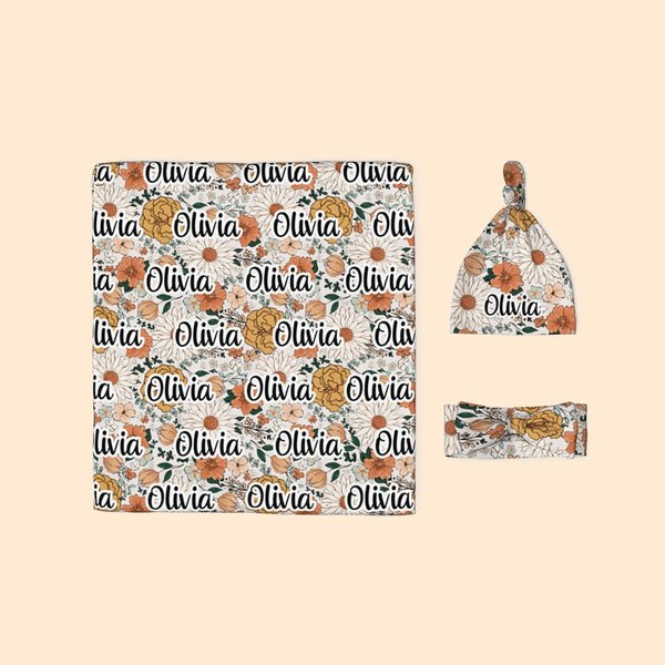 Vintage Floral Swaddle Set Baby Blanket Hat