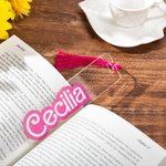 Personalized Pink Curved Font Transparent Acrylic Bookmark with Name and Tassels Reading Enthusiast Essential Birthday Gift for Book Lover