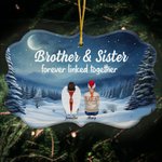 Personalized Brother And Sister Forever Linked Together Irregular Shape Ceramic Ornament with 2-9 Names Christmas Memorial Gift for Family