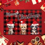 Personalized Meowy Christmas Hat Cap Three Pets Doormat Home Decoration Christmas Gift for Family Pet Lover
