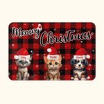 Personalized Meowy Christmas Hat Cap Three Pets Doormat Home Decoration Christmas Gift for Family Pet Lover
