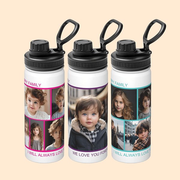 Bouteille d'Eau en Acier Inoxydable Personnalisée avec Photo et Texte Qualité Alimentaire pour Sport Cadeau Anniversaire et Noël pour Famille et Amis