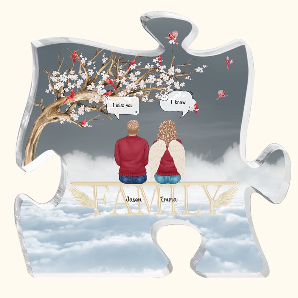 Ornement personnalisé en acrylique Cardinals I Miss You I Know Puzzle avec les noms Décoration de la maison Noël Cadeau commémoratif pour la famille
