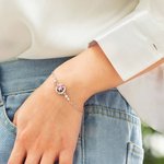 Bracelet Personnalisé avec Pierre de Naissance Breloques Lune Soleil Étoiles Chaîne Ajustable Cadeau Noël Fête des Mères pour Femme