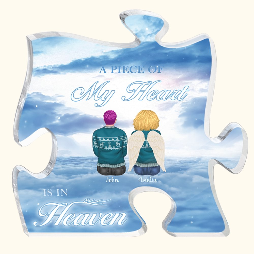 Casse-tête acrylique personnalisé "Une partie de mon coeur est au paradis" Décoration de bureau pour Noël Cadeau commémoratif pour la famille