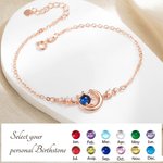 Bracelet Personnalisé avec Pierre de Naissance Breloques Lune Soleil Étoiles Chaîne Ajustable Cadeau Noël Fête des Mères pour Femme