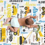 Personalised Construction Lorry Design Fleece Sherpa Blanket with Name Birthday Anniversary Gift for Babies Children