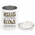Gepersonaliseerde Besties Alcohol Tolerating Bonding Over Keeping Each Other Sane 12oz Wine Tumbler Kerstverjaardagscadeau voor vrienden Besties