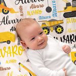 Personalised Construction Lorry Design Fleece Sherpa Blanket with Name Birthday Anniversary Gift for Babies Children