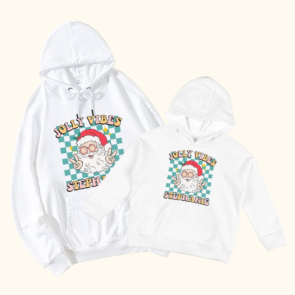 Sweat à Capuche Coloré Personnalisé avec Motif Père Noël Style Rétro Cadeau de Noël pour Enfants Adultes