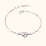 Bracelet Personnalisé avec Pierre de Naissance Breloques Lune Soleil Étoiles Chaîne Ajustable Cadeau Noël Fête des Mères pour Femme