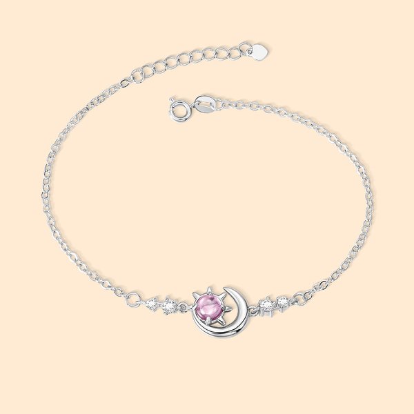 Personalised Moon Sun Star Bracelet Birthstone Bracelet with Adjustable Chain Mother's Day Christmas Jewellery Gift for Women Girls