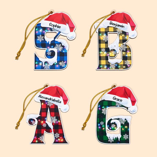 Personalisierte Name Letter Plaid hölzernen Weihnachtsschmuck Baum hängen Geschenk Tag Home Dekoration für Freunde Familie