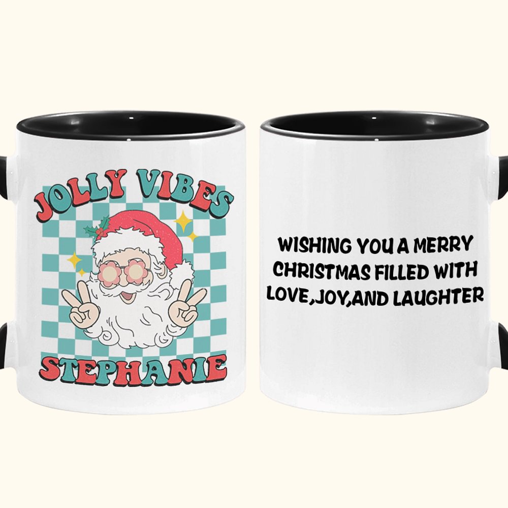 Mug Personnalisé avec Dessin de Noël Motif Style Rétro Cadeau de Noël pour la Famille ou Un(e) Ami(e)