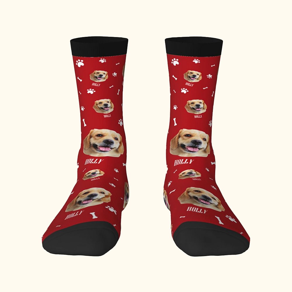 Personalized Multicolor Pet Portrait Socks with Name Cute Christmas