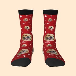 Chaussettes Personnalisées avec Nom et Portrait de l'Animal Cadeau Anniversaire Saint-Valentin pour Amateurs Propriétaires des Chiens