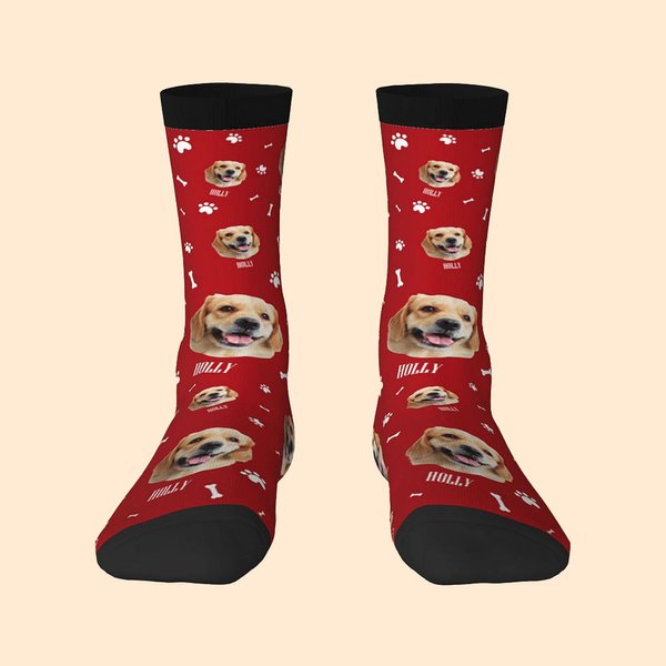 Multi-color Pet Portrait Socks with Name